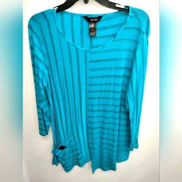 Ali Miles (Size M) Multicolored Scoop Neck LS Hem Slip Pocket Stretch Tunic Top - Picture 1 of 7